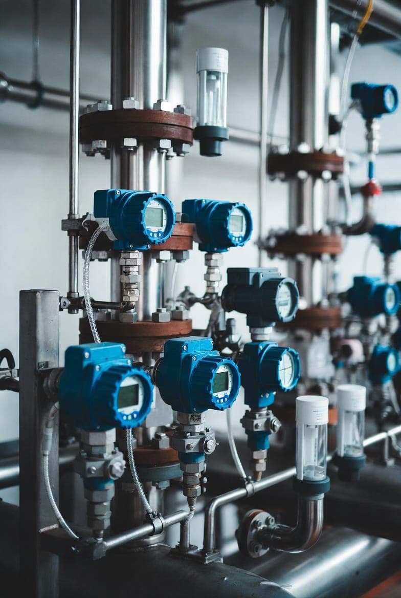 Pressure transmitters mounted on stainless steel pipework.